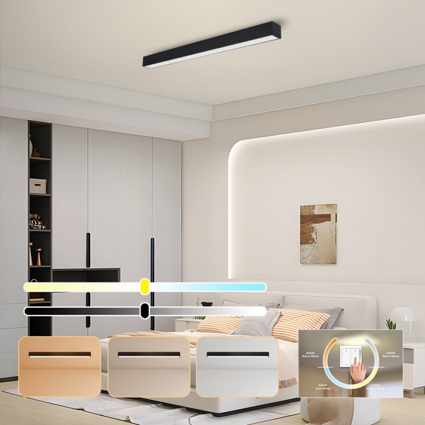 Immax NEO 07256L - Plafonnier à intensité variable NEO LITE LUNGO LED/38W/230V 3000-6000K Wi-Fi Tuya noir + télécommande