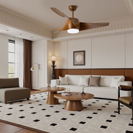 Immax NEO 07286L - Ventilateur de plafond LED WAVE LED/18W/230V Wi-Fi Tuya marron, diam. 132 cm + télécommande