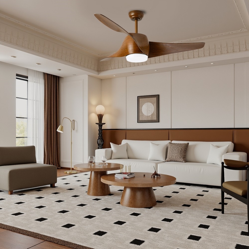 Immax NEO 07286L - Ventilateur de plafond LED WAVE LED/18W/230V Wi-Fi Tuya marron, diam. 132 cm + télécommande