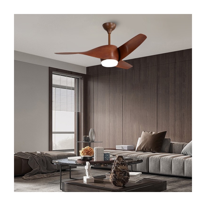 Immax NEO 07286L - Ventilateur de plafond LED WAVE LED/18W/230V Wi-Fi Tuya marron, diam. 132 cm + télécommande