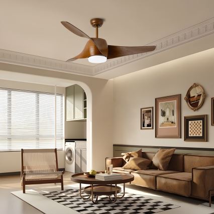 Immax NEO 07286L - Ventilateur de plafond à intensité variable WAVE LED/18W/230V Wi-Fi Tuya marron d. 132 cm + Télécommande