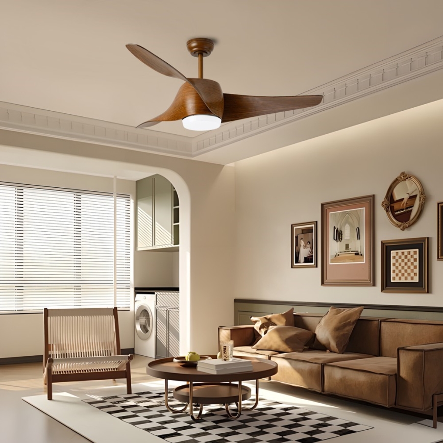Immax NEO 07286L - Ventilateur de plafond à intensité variable WAVE LED/18W/230V Wi-Fi Tuya marron d. 132 cm + Télécommande