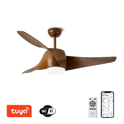 Immax NEO 07286L - Ventilateur de plafond à intensité variable WAVE LED/18W/230V Wi-Fi Tuya marron d. 132 cm + Télécommande