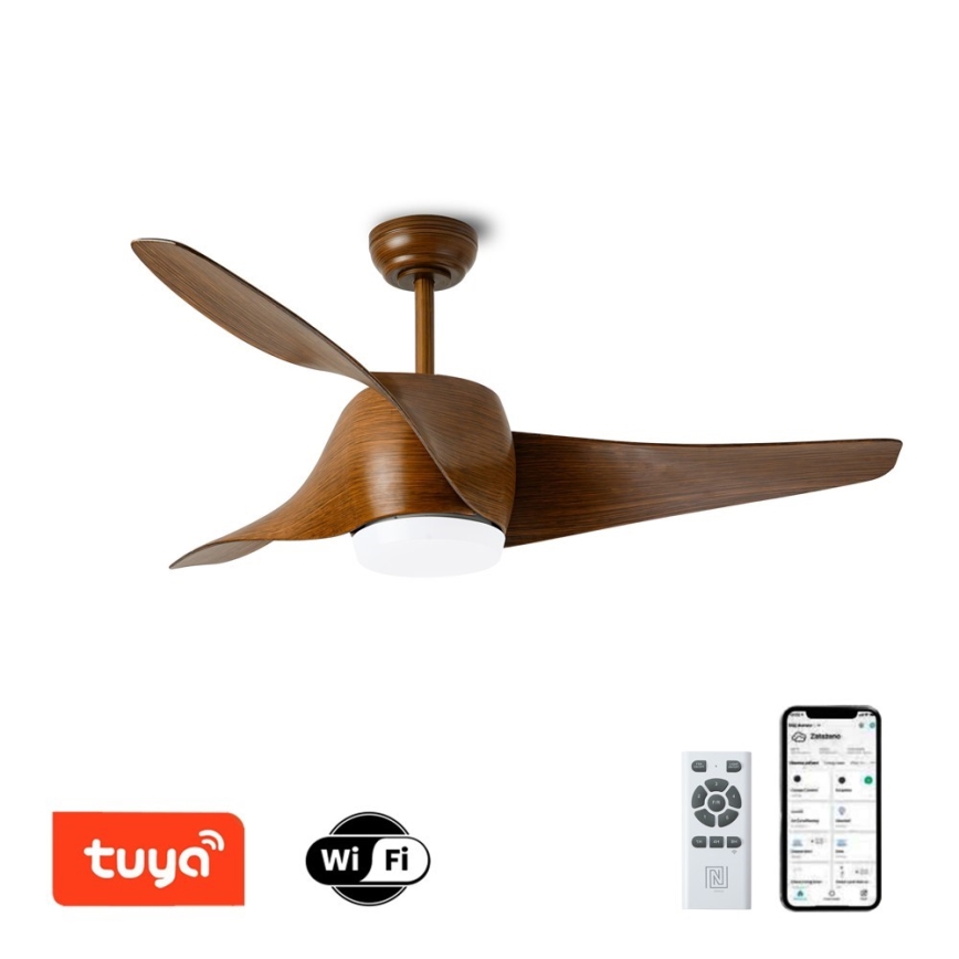 Immax NEO 07286L - Ventilateur de plafond à intensité variable WAVE LED/18W/230V Wi-Fi Tuya marron d. 132 cm + Télécommande