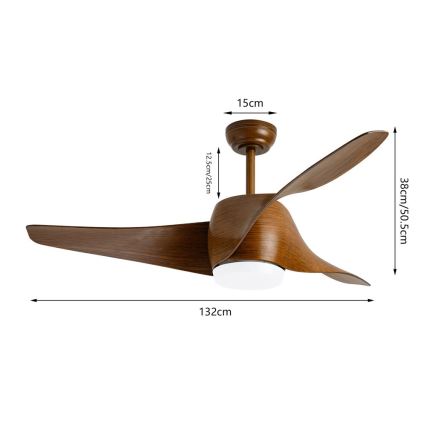 Immax NEO 07286L - Ventilateur de plafond à intensité variable WAVE LED/18W/230V Wi-Fi Tuya marron d. 132 cm + Télécommande