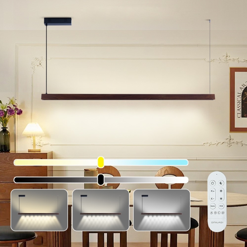 Immax NEO 07301L - Suspension LED dimmable sur câble MADEIRA LED/33W/230V Wi-Fi Tuya 152 cm noyer + télécommande