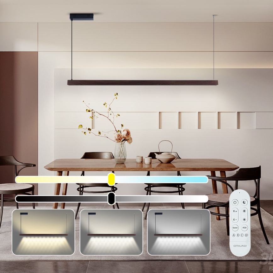 Immax NEO 07302L - Suspension LED dimmable sur câble MADEIRA LED/44W/230V Wi-Fi Tuya 202 cm noyer + télécommande