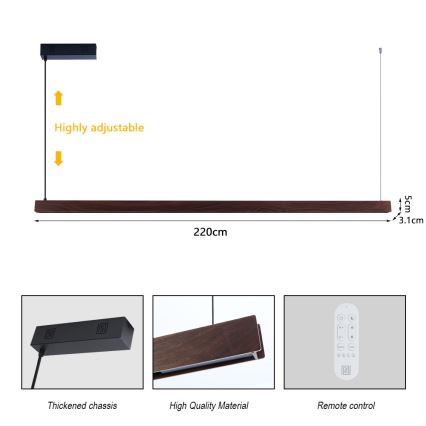 Immax NEO 07302L - Suspension LED dimmable sur câble MADEIRA LED/44W/230V Wi-Fi Tuya 202 cm noyer + télécommande