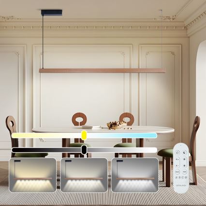 Immax NEO 07304L - Suspension LED dimmable sur câble MADEIRA LED/33W/230V Wi-Fi Tuya 152 cm chêne + télécommande