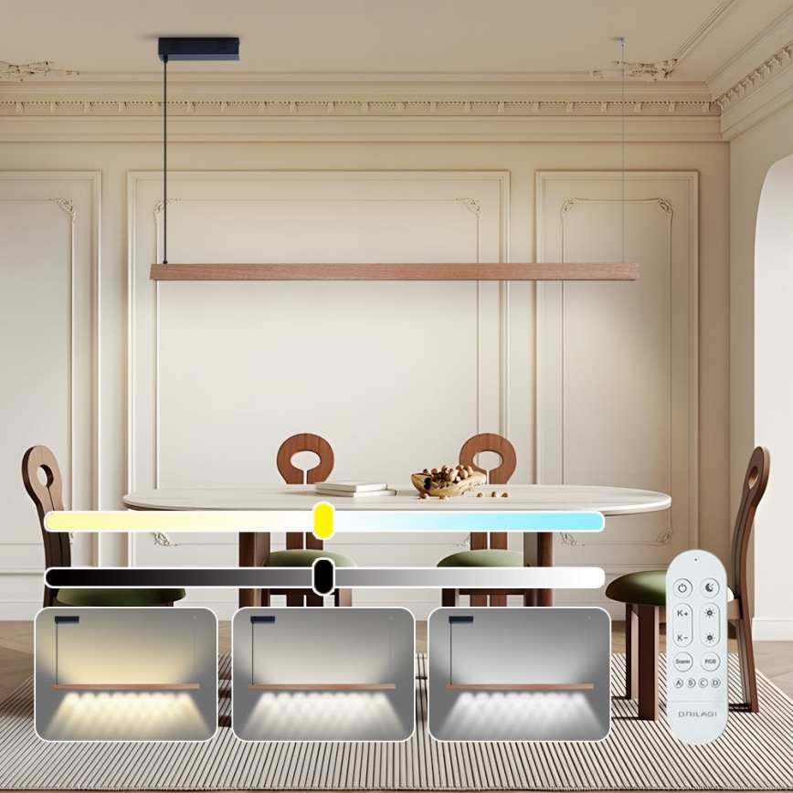 Immax NEO 07304L - Suspension LED dimmable sur câble MADEIRA LED/33W/230V Wi-Fi Tuya 152 cm chêne + télécommande