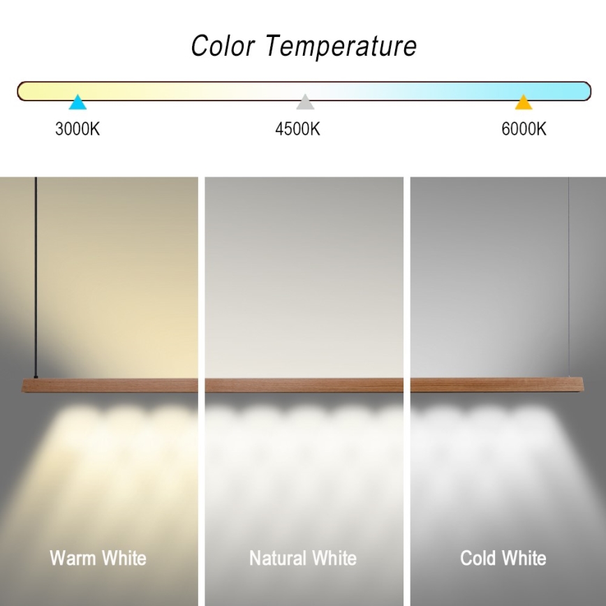 Immax NEO 07305L - Suspension LED dimmable sur câble MADEIRA LED/44W/230V Wi-Fi Tuya 202 cm chêne + télécommande