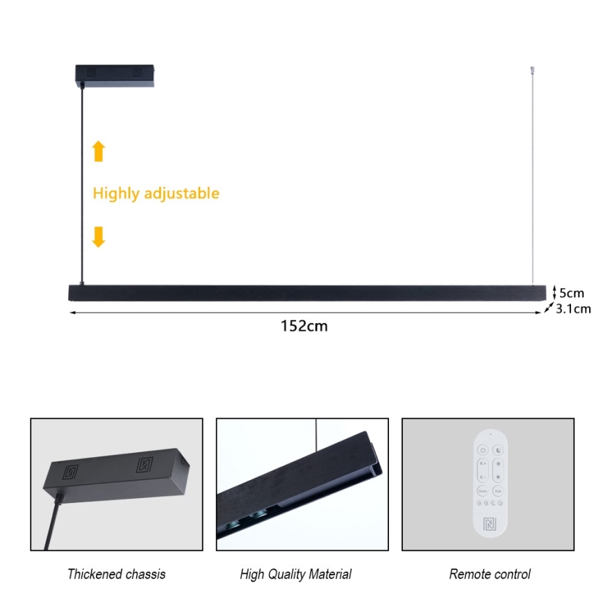 Immax NEO 07307L - Suspension dimmable sur câble MADEIRA LED/33W/230V Wi-Fi Tuya 152 cm noire + télécommande