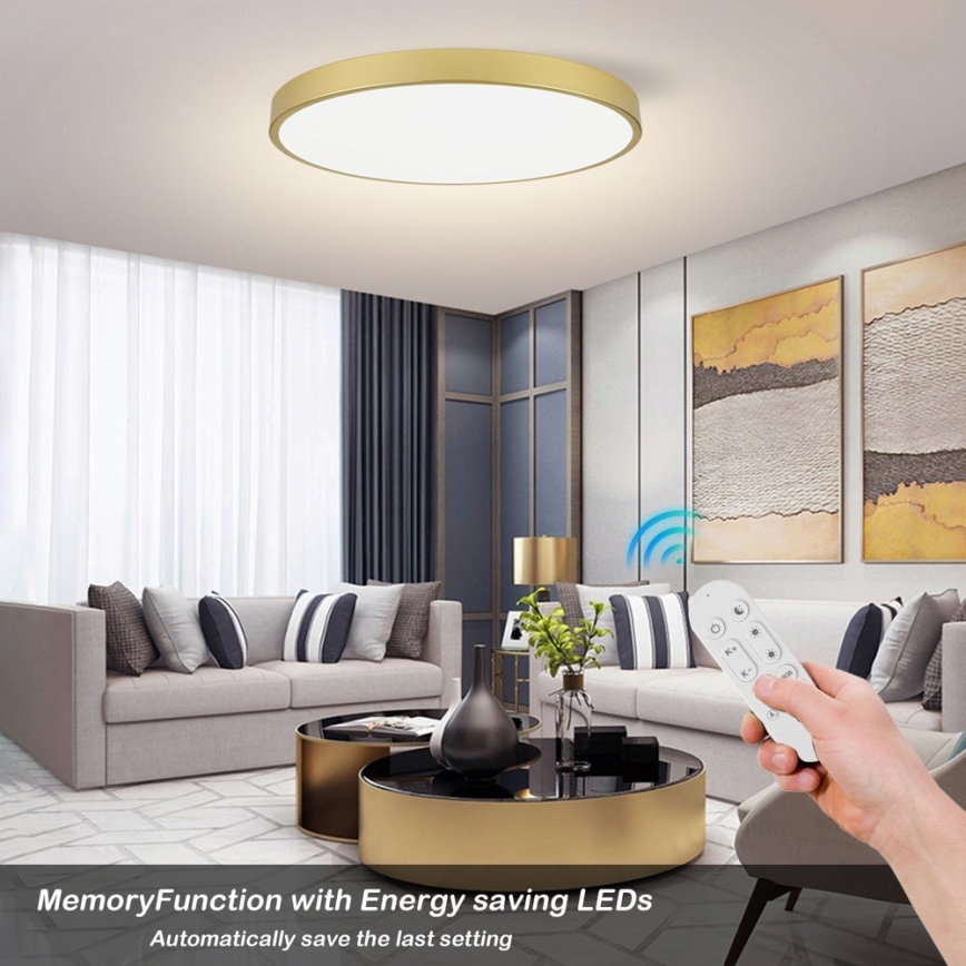 Immax NEO 07311L - Plafonnier LED dimmable SEMPLICI LED/96W/230V Ø 80 cm Wi-Fi Tuya doré + télécommande