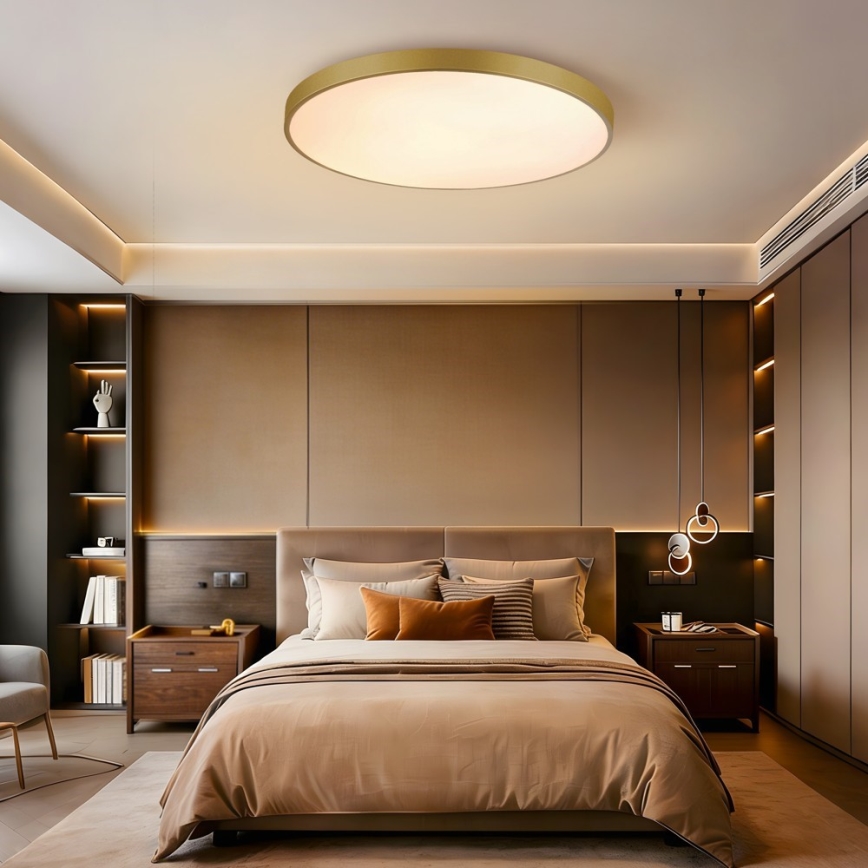 Immax NEO 07311L - Plafonnier LED dimmable SEMPLICI LED/96W/230V Ø 80 cm Wi-Fi Tuya doré + télécommande