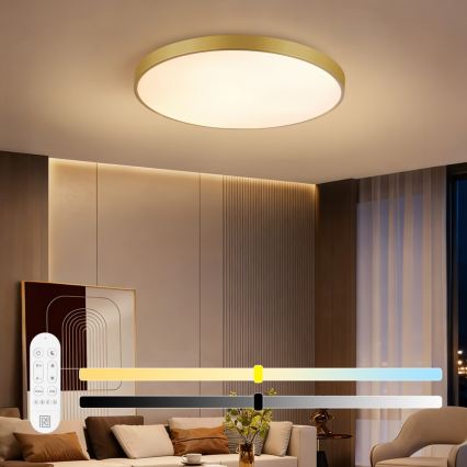 Immax NEO 07311L - Plafonnier LED dimmable SEMPLICI LED/96W/230V Ø 80 cm Wi-Fi Tuya doré + télécommande