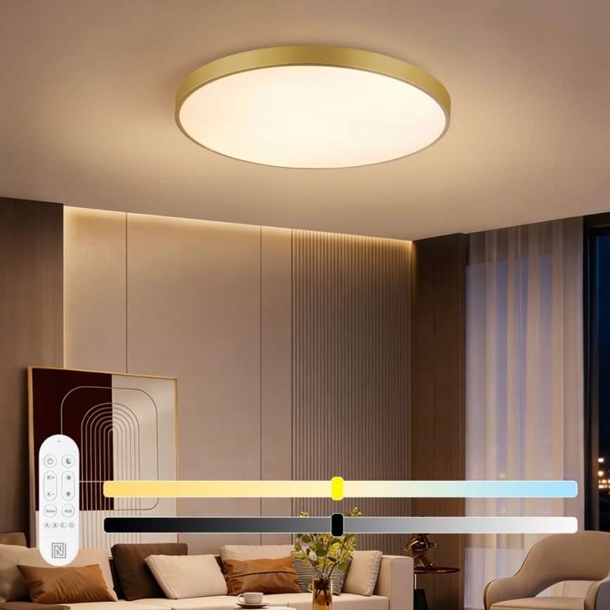 Immax NEO 07311L - Plafonnier LED dimmable SEMPLICI LED/96W/230V Ø 80 cm Wi-Fi Tuya doré + télécommande