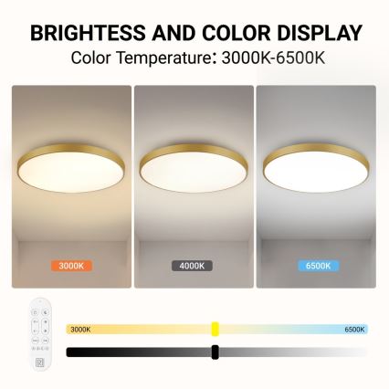 Immax NEO 07311L - Plafonnier LED dimmable SEMPLICI LED/96W/230V Ø 80 cm Wi-Fi Tuya doré + télécommande