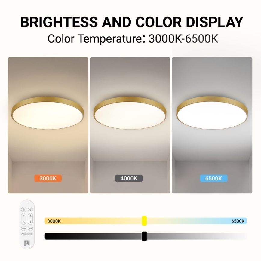 Immax NEO 07311L - Plafonnier LED dimmable SEMPLICI LED/96W/230V Ø 80 cm Wi-Fi Tuya doré + télécommande