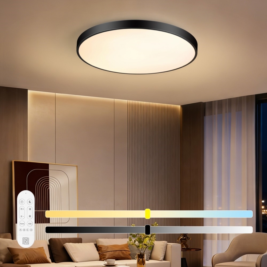 Immax NEO 07313L - Plafonnier LED dimmable SEMPLICI LED/96W/230V Ø 80 cm Wi-Fi Tuya noir + télécommande