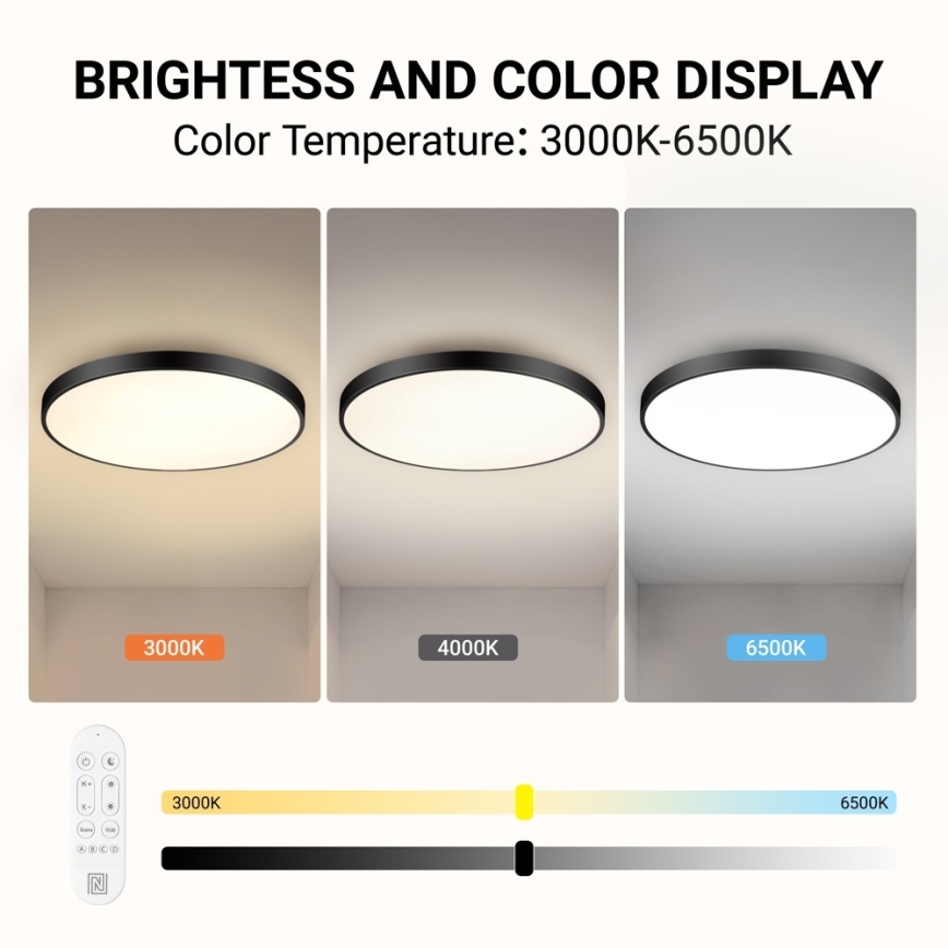 Immax NEO 07313L - Plafonnier LED dimmable SEMPLICI LED/96W/230V Ø 80 cm Wi-Fi Tuya noir + télécommande