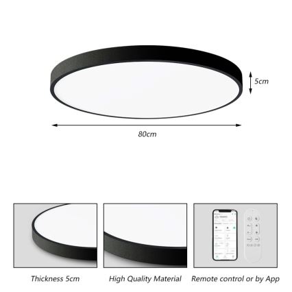 Immax NEO 07313L - Plafonnier LED dimmable SEMPLICI LED/96W/230V Ø 80 cm Wi-Fi Tuya noir + télécommande