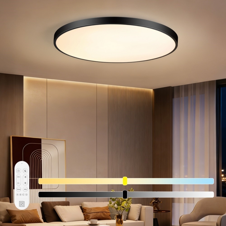 Immax NEO 07314L - Plafonnier LED dimmable SEMPLICI LED/128W/230V Ø 100 cm Wi-Fi Tuya noir + télécommande
