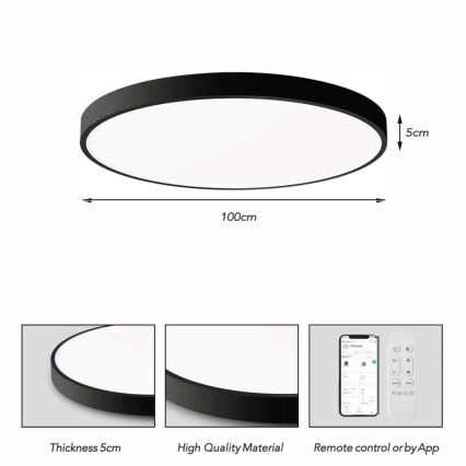 Immax NEO 07314L - Plafonnier LED dimmable SEMPLICI LED/128W/230V Ø 100 cm Wi-Fi Tuya noir + télécommande