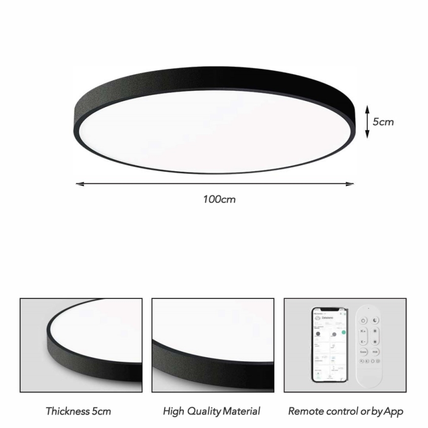 Immax NEO 07314L - Plafonnier LED dimmable SEMPLICI LED/128W/230V Ø 100 cm Wi-Fi Tuya noir + télécommande