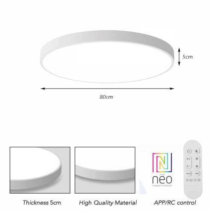 Immax NEO 07315L - Plafonnier LED dimmable SEMPLICI LED/96W/230V Ø 80 cm Wi‑Fi Tuya blanc + télécommande