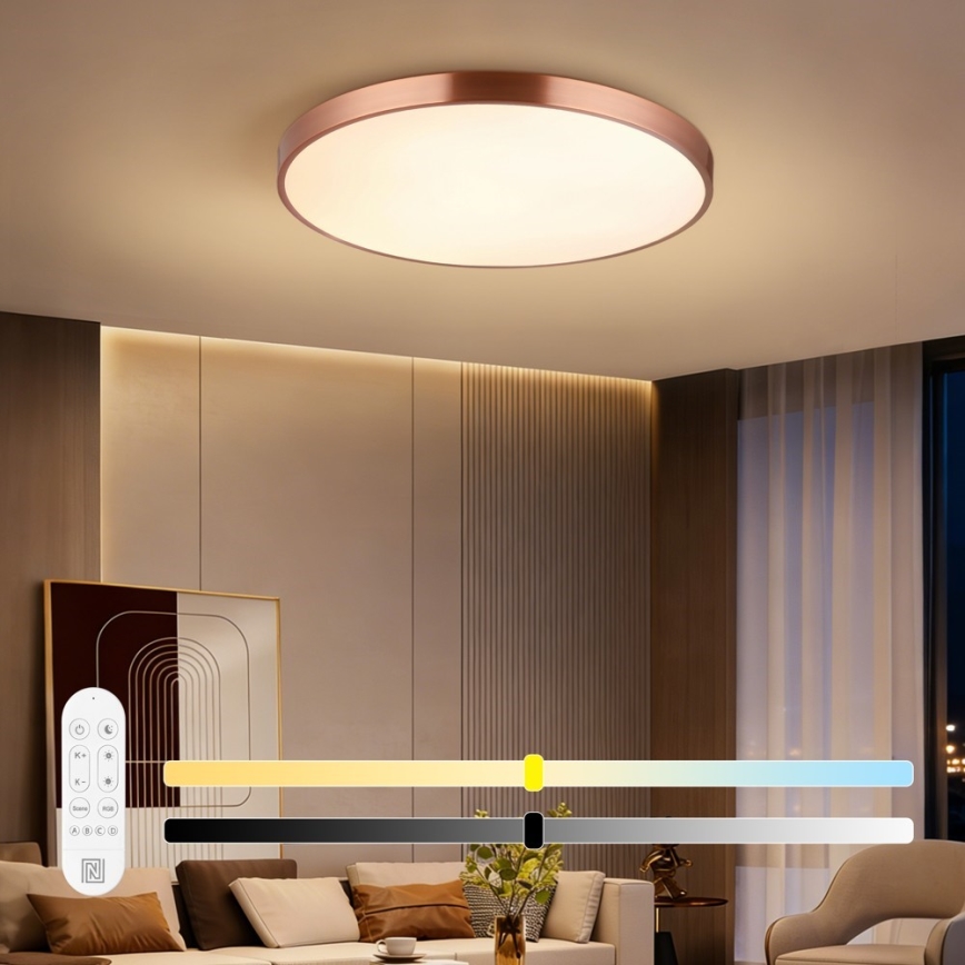 Immax NEO 07323L - Plafonnier LED dimmable SEMPLICI LED/96W/230V Ø 80 cm Wi‑Fi Tuya or rose + télécommande