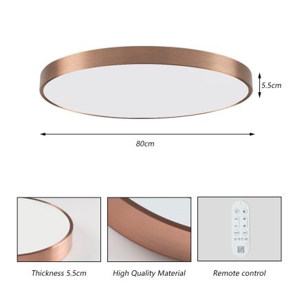Immax NEO 07323L - Plafonnier LED dimmable SEMPLICI LED/96W/230V Ø 80 cm Wi‑Fi Tuya or rose + télécommande