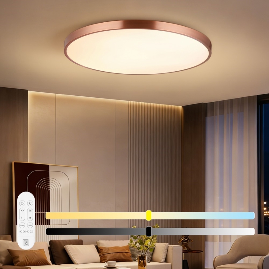 Immax NEO 07324L - Plafonnier LED dimmable SEMPLICI / 128 W / 230 V Ø 100 cm Wi‑Fi (Tuya), finition dorée + télécommande