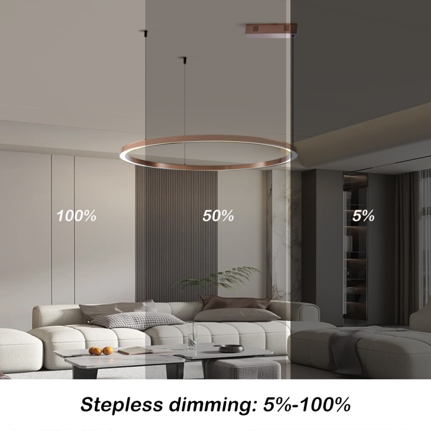 Immax NEO 07327L - Suspension LED dimmable sur câble FINO, 55 W, 230 V, 80 cm, finition or rose, compatible Tuya avec télécommande