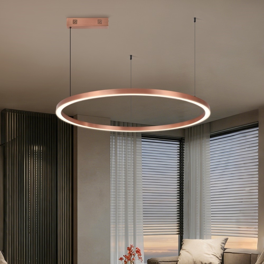 Immax NEO 07327L - Suspension LED dimmable sur câble FINO, 55 W, 230 V, 80 cm, finition or rose, compatible Tuya avec télécommande