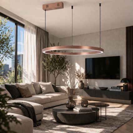 Immax NEO 07327L - Suspension LED dimmable sur câble FINO, 55 W, 230 V, 80 cm, finition or rose, compatible Tuya avec télécommande