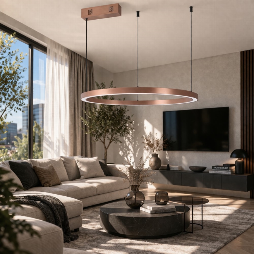 Immax NEO 07327L - Suspension LED dimmable sur câble FINO, 55 W, 230 V, 80 cm, finition or rose, compatible Tuya avec télécommande
