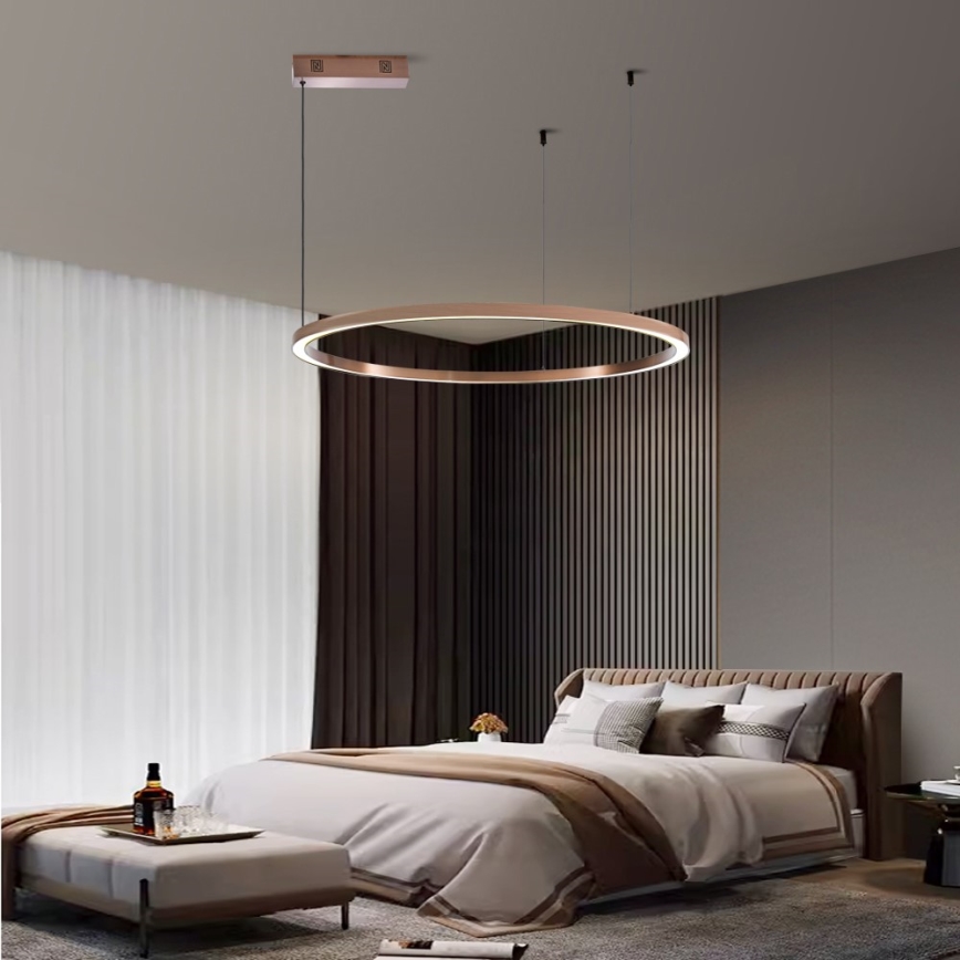 Immax NEO 07327L - Suspension LED dimmable sur câble FINO, 55 W, 230 V, 80 cm, finition or rose, compatible Tuya avec télécommande