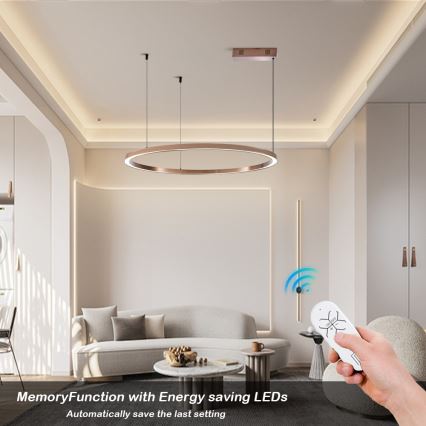 Immax NEO 07327L - Suspension LED dimmable sur câble FINO LED/55W/230V 80 cm Tuya or rose + télécommande