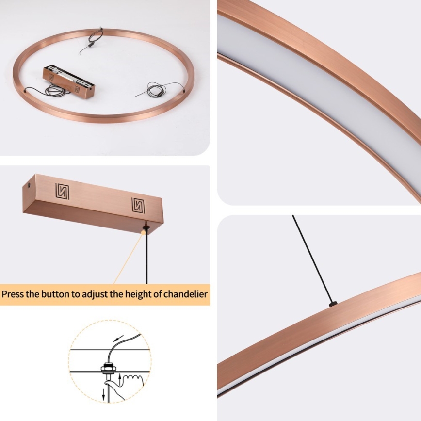 Immax NEO 07327L - Suspension LED dimmable sur câble FINO LED/55W/230V 80 cm Tuya or rose + télécommande