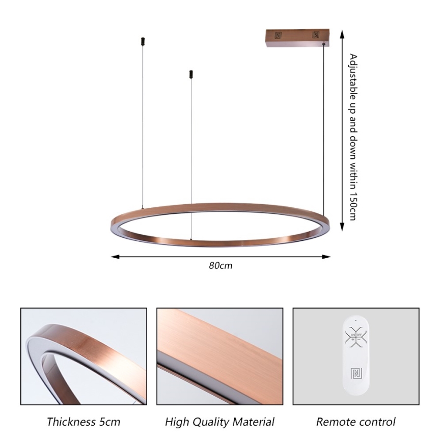 Immax NEO 07327L - Suspension LED dimmable sur câble FINO LED/55W/230V 80 cm Tuya or rose + télécommande