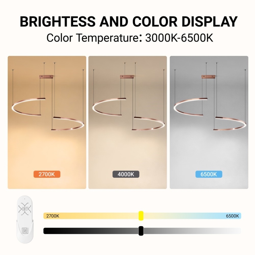 Immax NEO 07328L - suspension LED dimmable sur câble FINO LED/72W/230V 120 cm Tuya or rose + télécommande