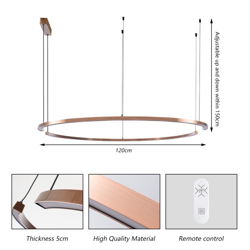Immax NEO 07328L - suspension LED dimmable sur câble FINO LED/72W/230V 120 cm Tuya or rose + télécommande