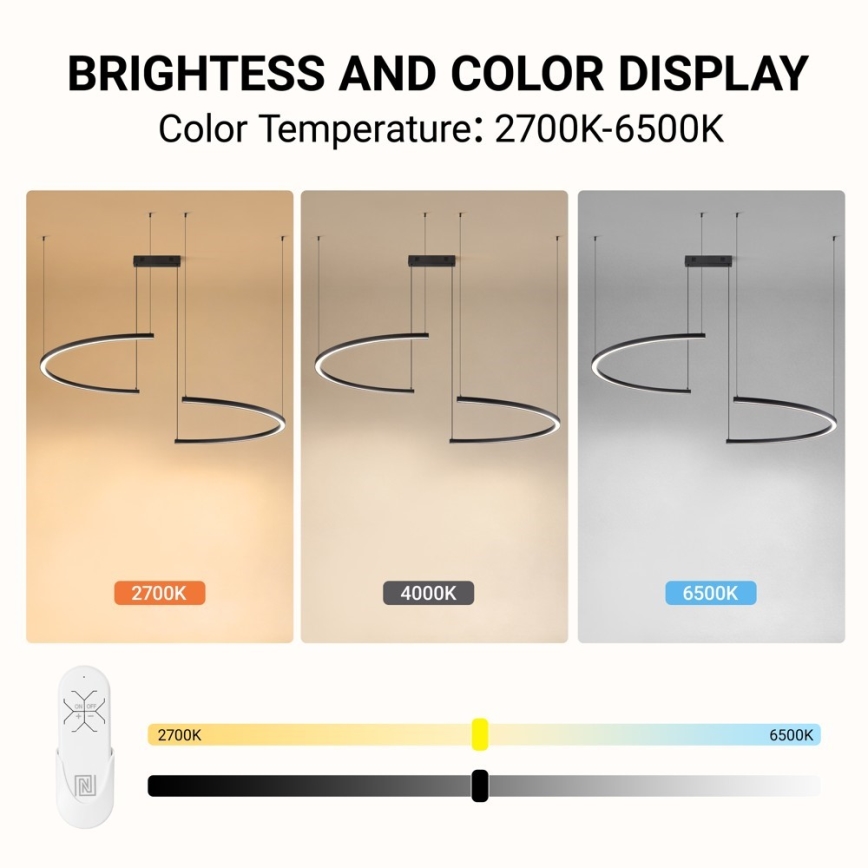 Immax NEO 07329L - FINO Suspension LED dimmable sur câble, LED/72W/230V, 120 cm, noir, Tuya + télécommande