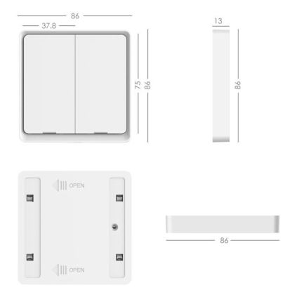 Immax NEO 07507C - LOT 3x Interruptuer 2 boutons SMART 3xCR2430 Zigbee 3.0 Tuya