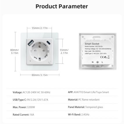 Immax NEO 07544L - Prise intelligente E 16A/230V + 1xUSB-A+1xUSB-C PD 20W Wi-Fi