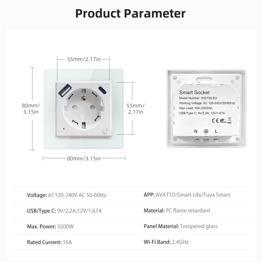Immax NEO 07544L - Prise intelligente E 16A/230V + 1xUSB-A+1xUSB-C PD 20W Wi-Fi