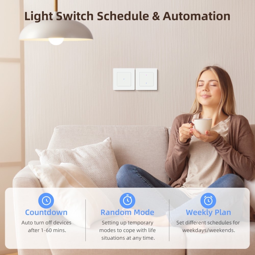 Immax NEO 07550L - Interrupteur intelligent 2 boutons 230 V Tuya