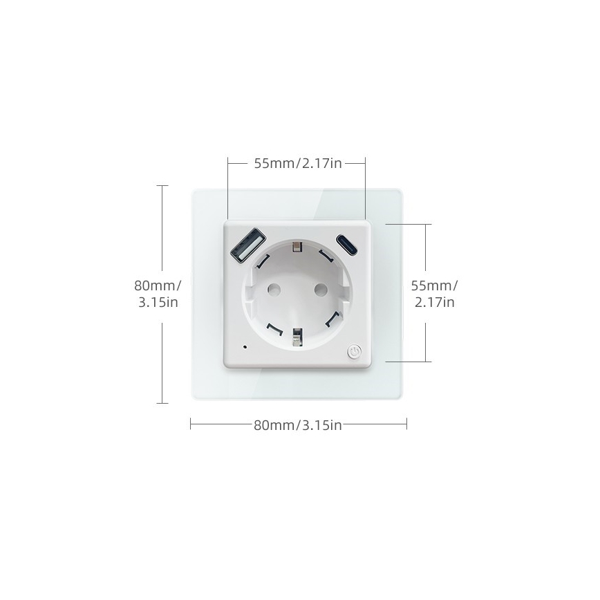 Immax NEO 07552L - Prise intelligente type F 16A/230V avec 1x USB-A + 1x USB-C PD 20W, compatible Tuya