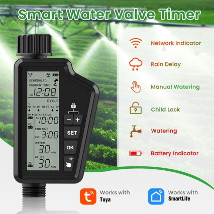 Immax NEO 07556L - Électrovanne d'arrosage 4xAA IP65 Wi‑Fi Tuya