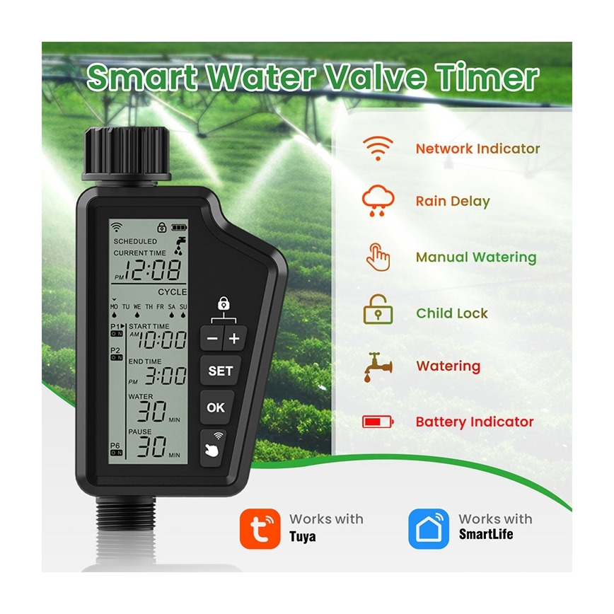 Immax NEO 07556L - Électrovanne d'arrosage 4xAA IP65 Wi‑Fi Tuya